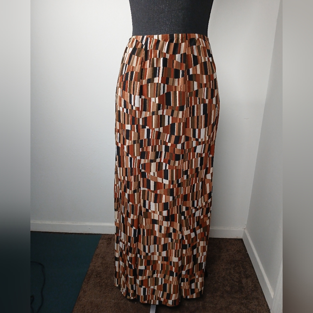 Russell Kemp Brown and Black Geometric Maxi Skirt